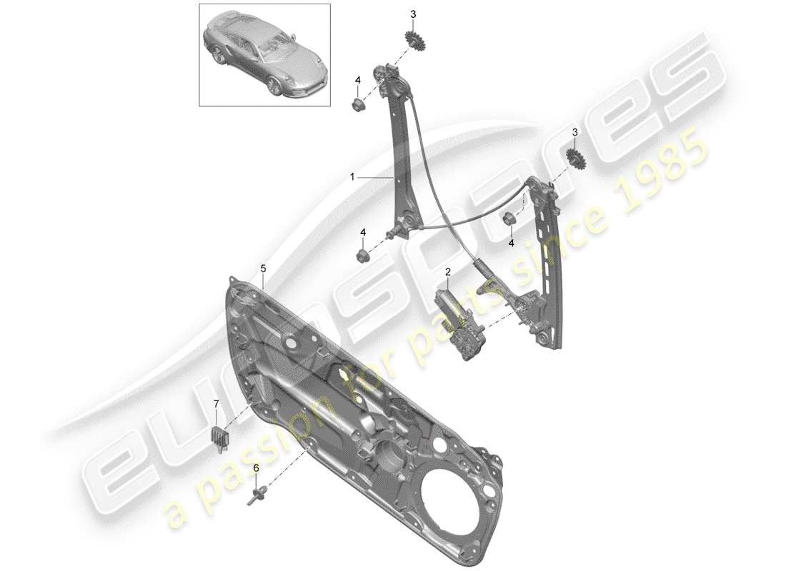 porsche 2016 (991-1 turbo) regulador de ventana diagrama de piezas