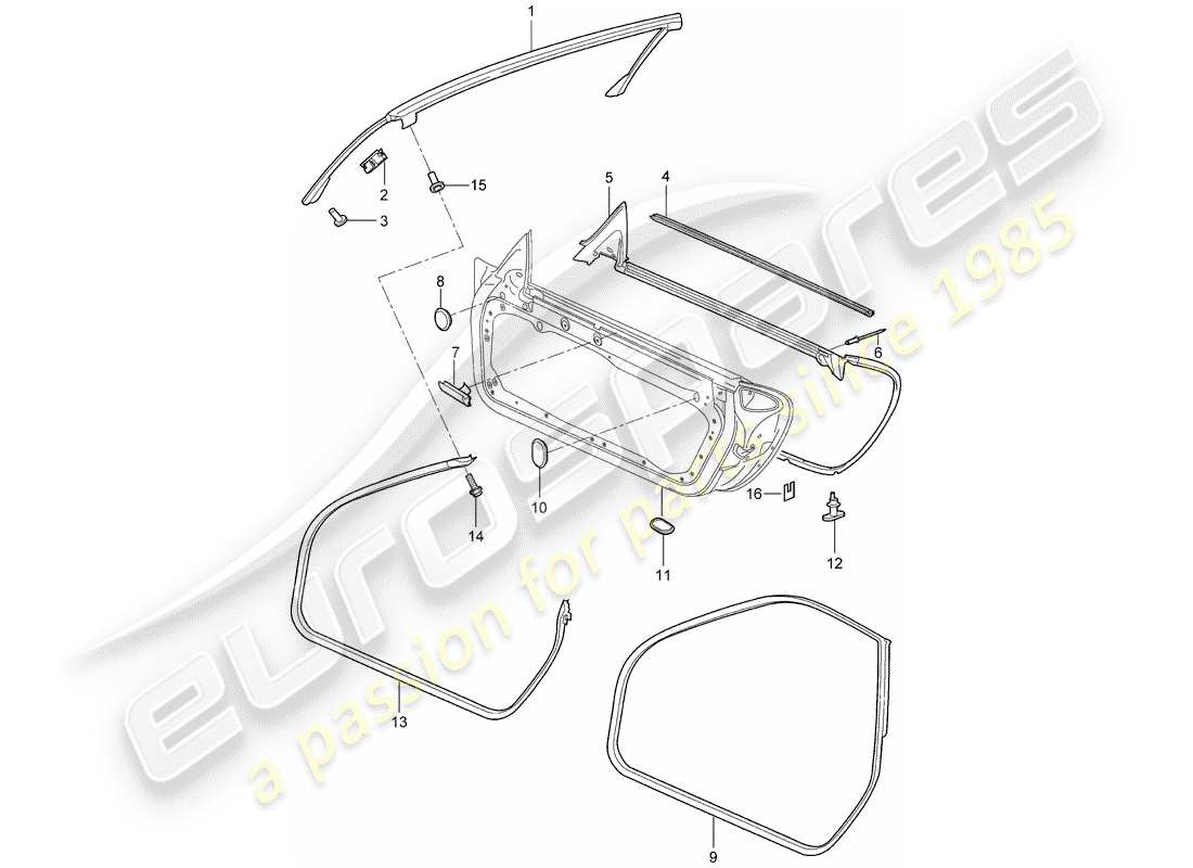 porsche 2011 (997-2) junta de la puerta diagrama de piezas