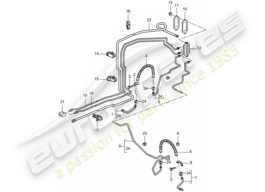 porsche 2007 (997-1 gt3) diagrama de piezas de la línea de freno