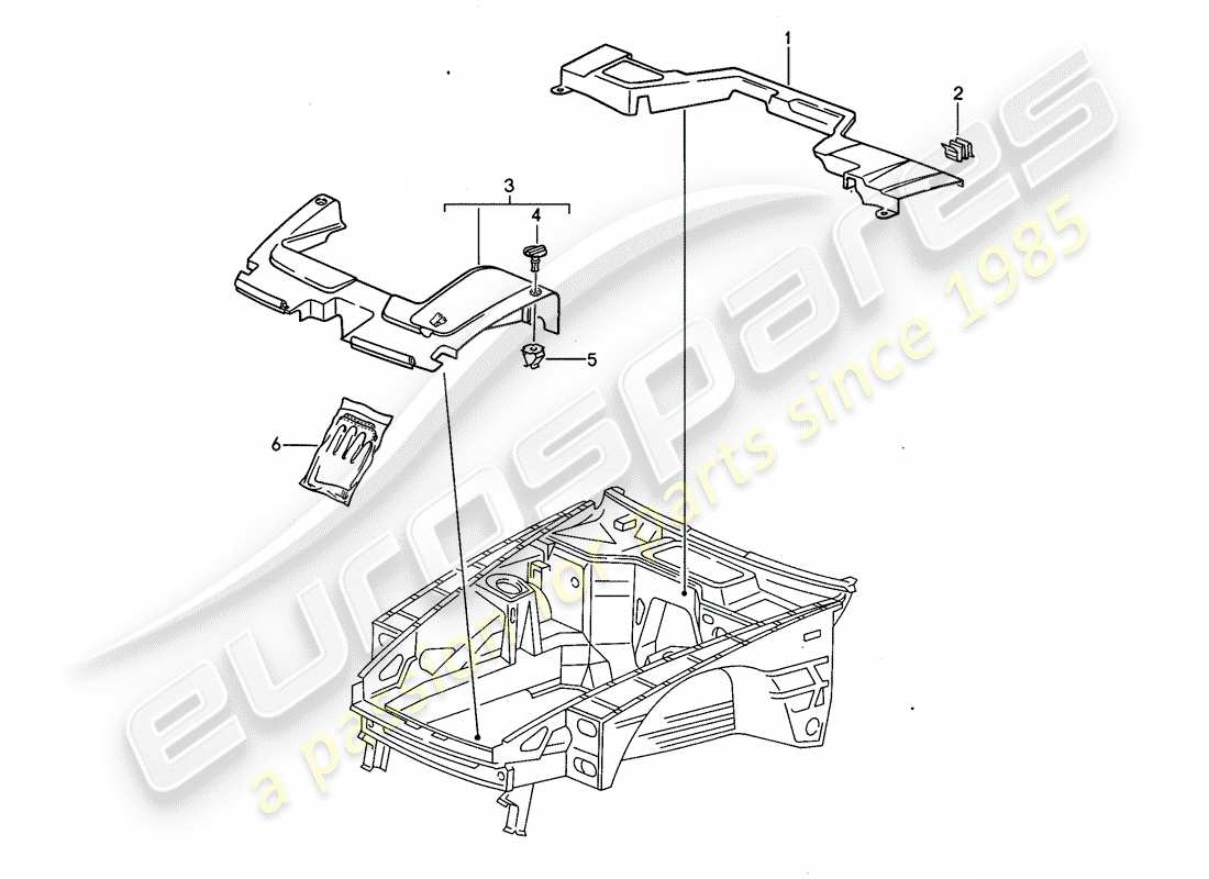 porsche 1993 (968) recubrimiento - compartimiento del motor - d >> - mj 1993 diagrama de piezas
