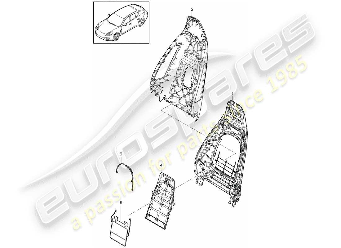 porsche 2014 (panamera 970) diagrama de piezas de la carcasa del respaldo