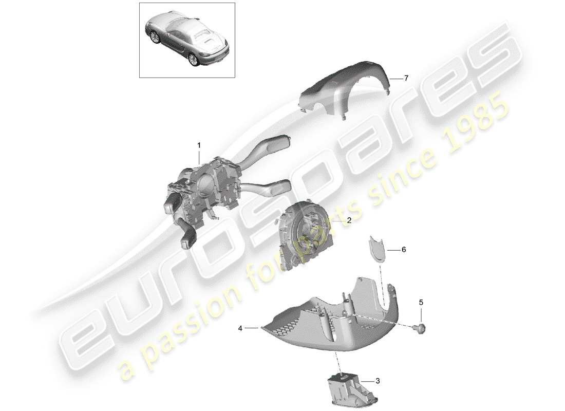 porsche 2012 (981 boxster) diagrama de piezas del interruptor de la columna de dirección