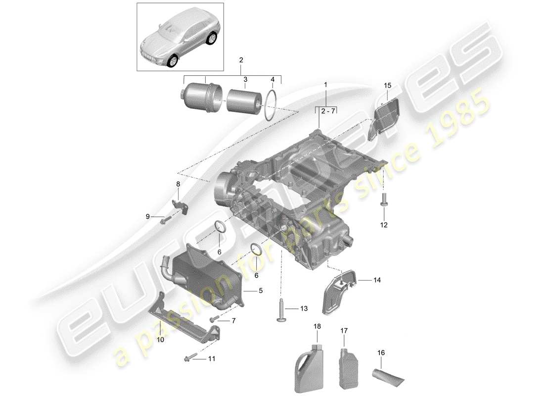 porsche macan (2018) diagrama de piezas de la carcasa conductora de aceite