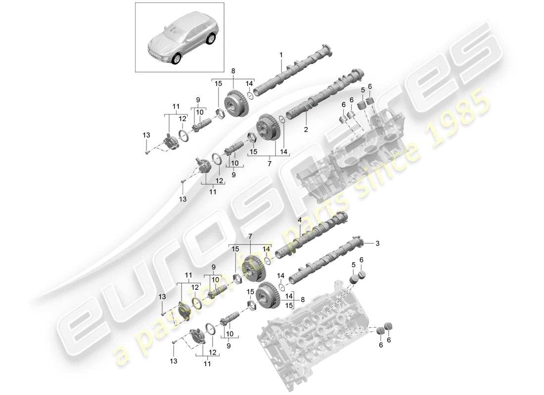 porsche 2018 (macan) árbol de levas diagrama de piezas
