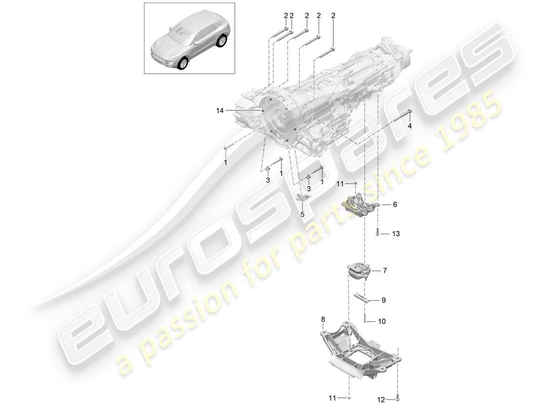 porsche 2016 (macan) piezas de montaje para motor y diagrama de piezas