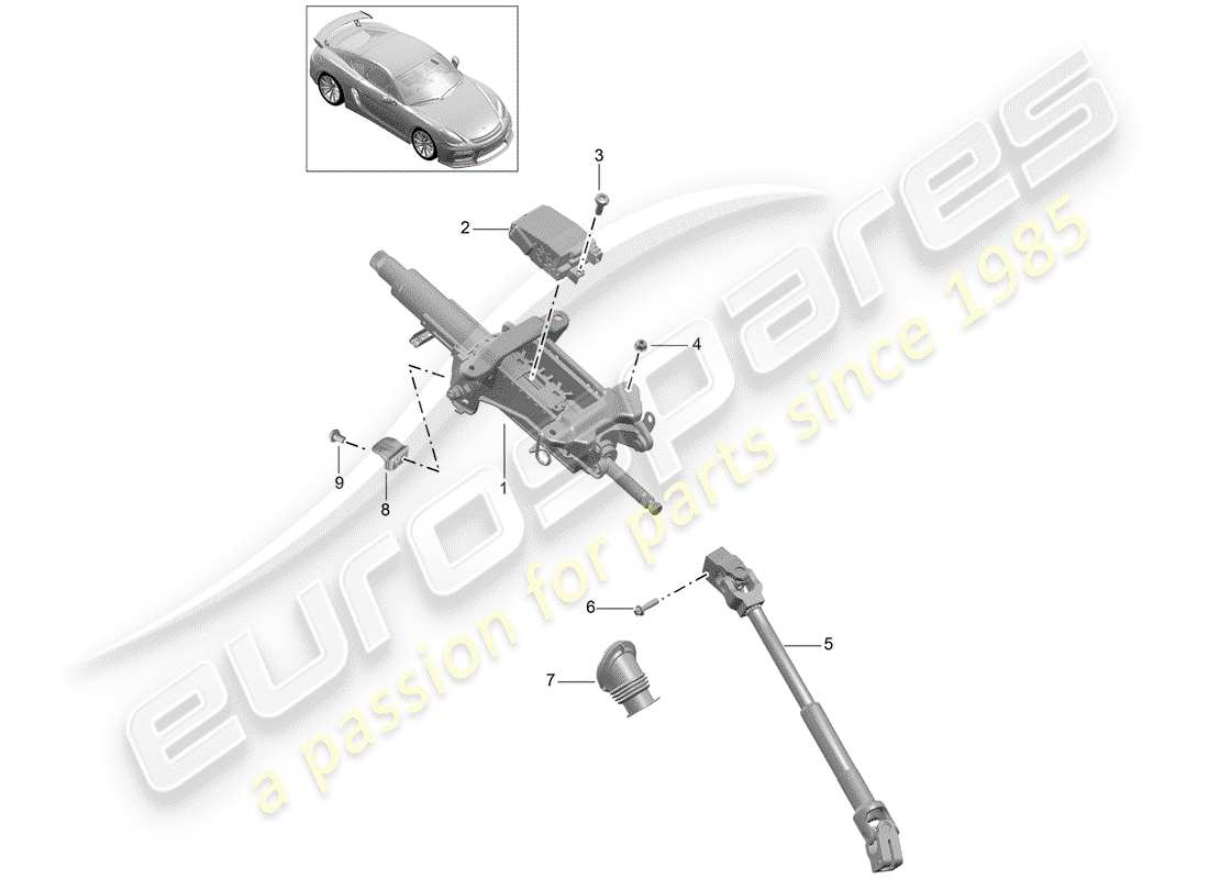 porsche 2016 (981 cayman gt4) columna de dirección diagrama de piezas