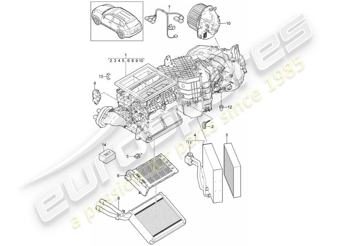 porsche 2011 (cayenne e2 92a) aire acondicionado diagrama de piezas