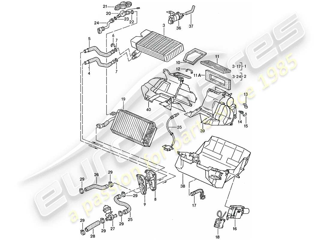 porsche 1991 (944) calentador - aire acondicionado diagrama de piezas