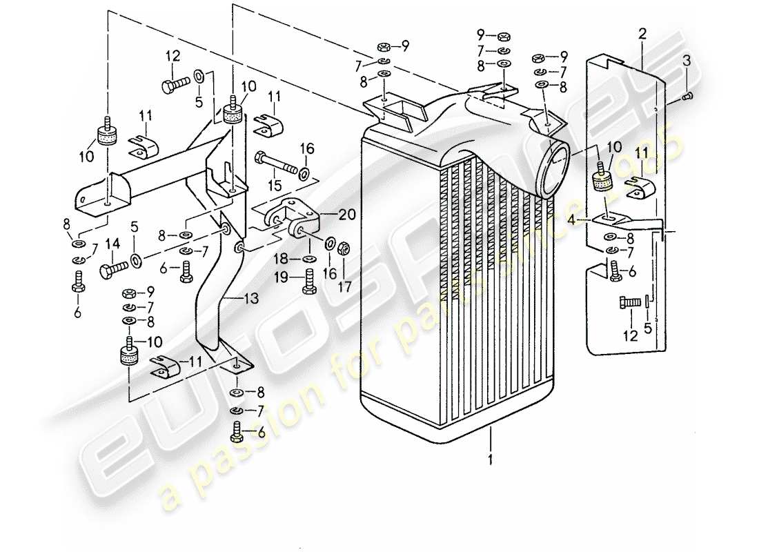 porsche 1987 (959) diagrama de piezas del enfriador de aire de carga