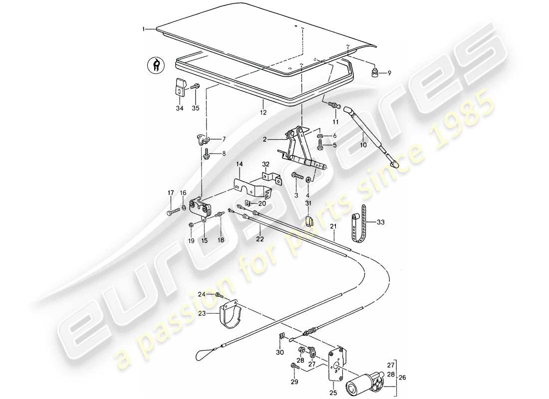 porsche 1992 (968) tapa del maletero trasero diagrama de piezas