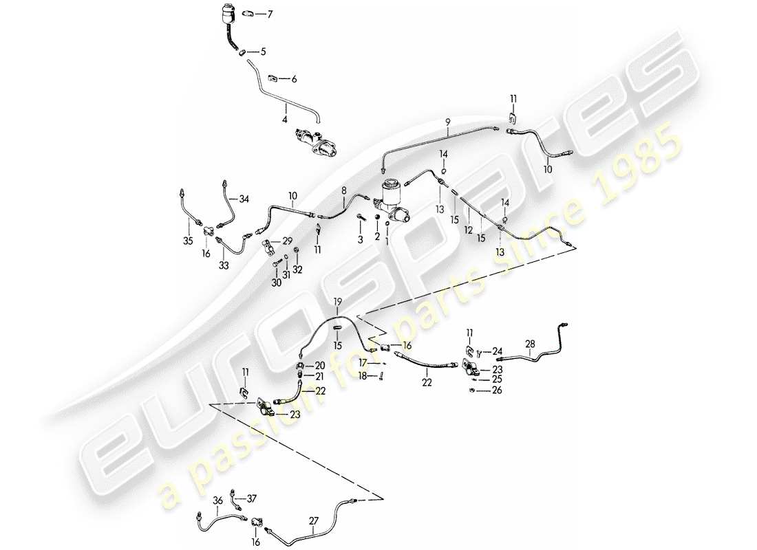 porsche 1961 (356b/356c) líneas de freno diagrama de piezas