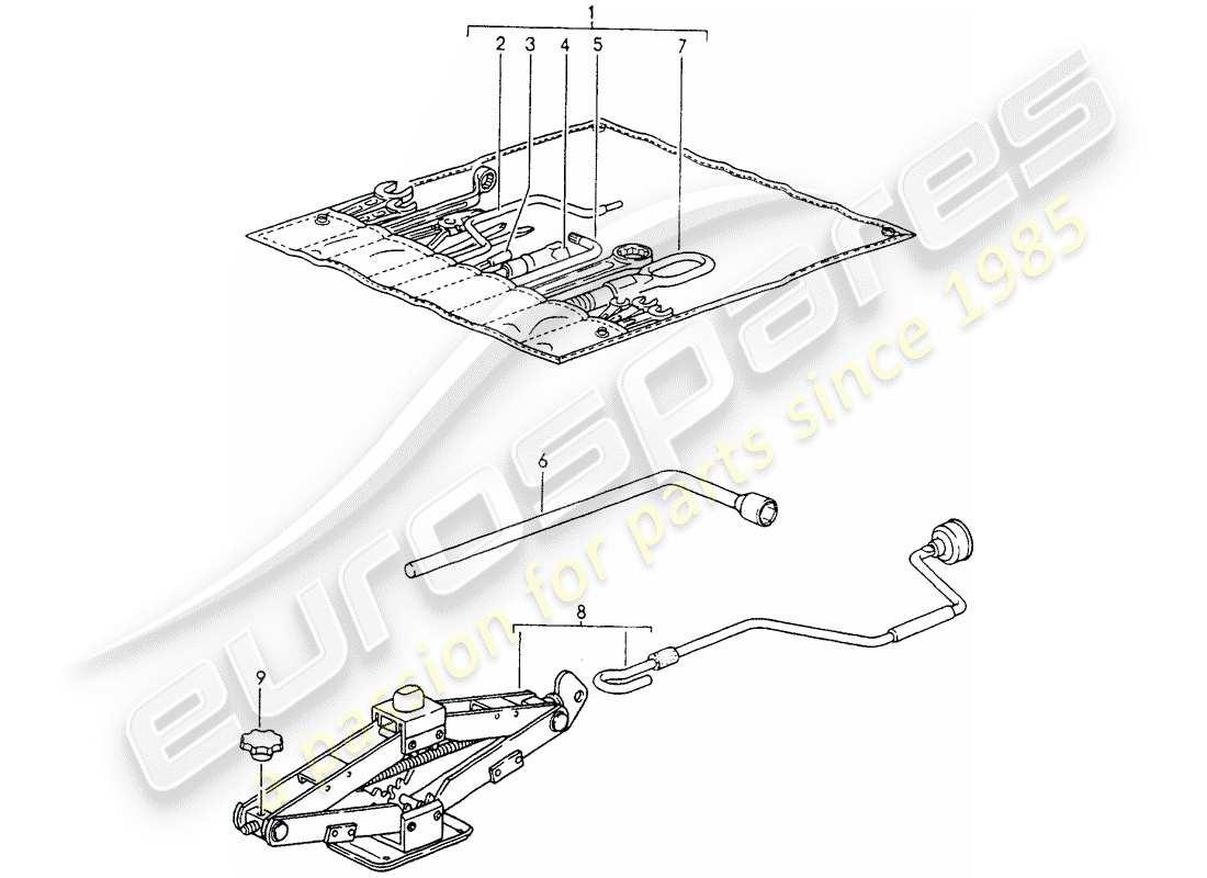 porsche 1992 (964) herramienta - gato diagrama de piezas