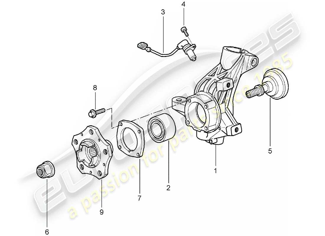 porsche 2007 (987 boxster) diagrama de piezas del portador de ruedas