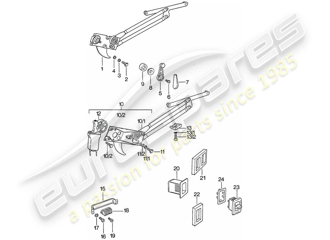 porsche 1977 (911) regulador de ventana diagrama de piezas
