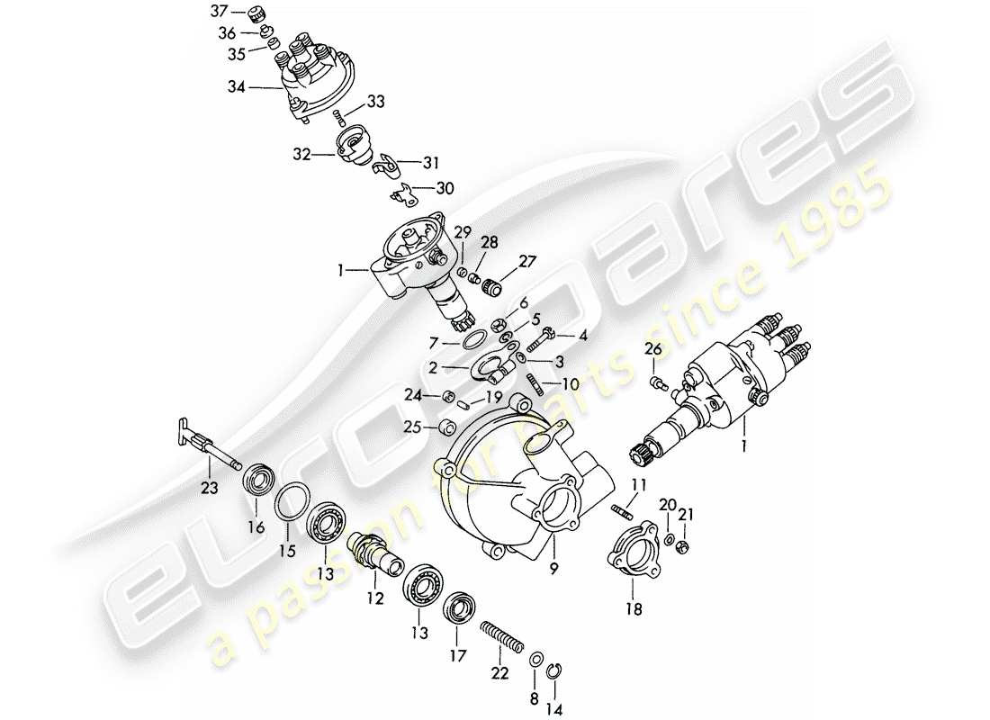 porsche 1963 (356b/356c) distribuidor - mecanismo de accionamiento diagrama de piezas