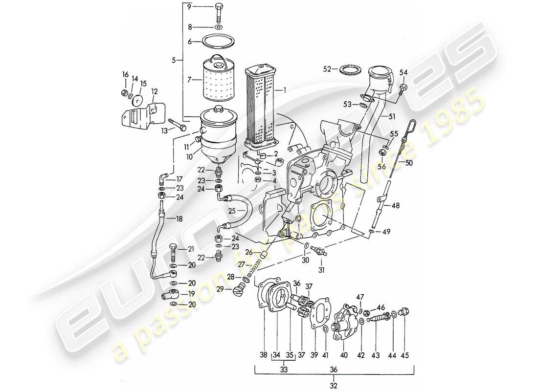 porsche 1954 (356/356a) lubricación del motor - m >> 67 000 - m >> 81 200 diagrama de piezas