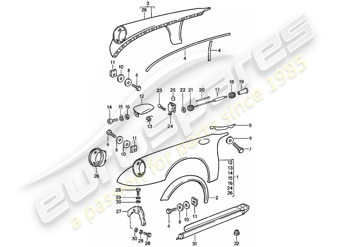 porsche 1978 (911) paneles exteriores diagrama de piezas