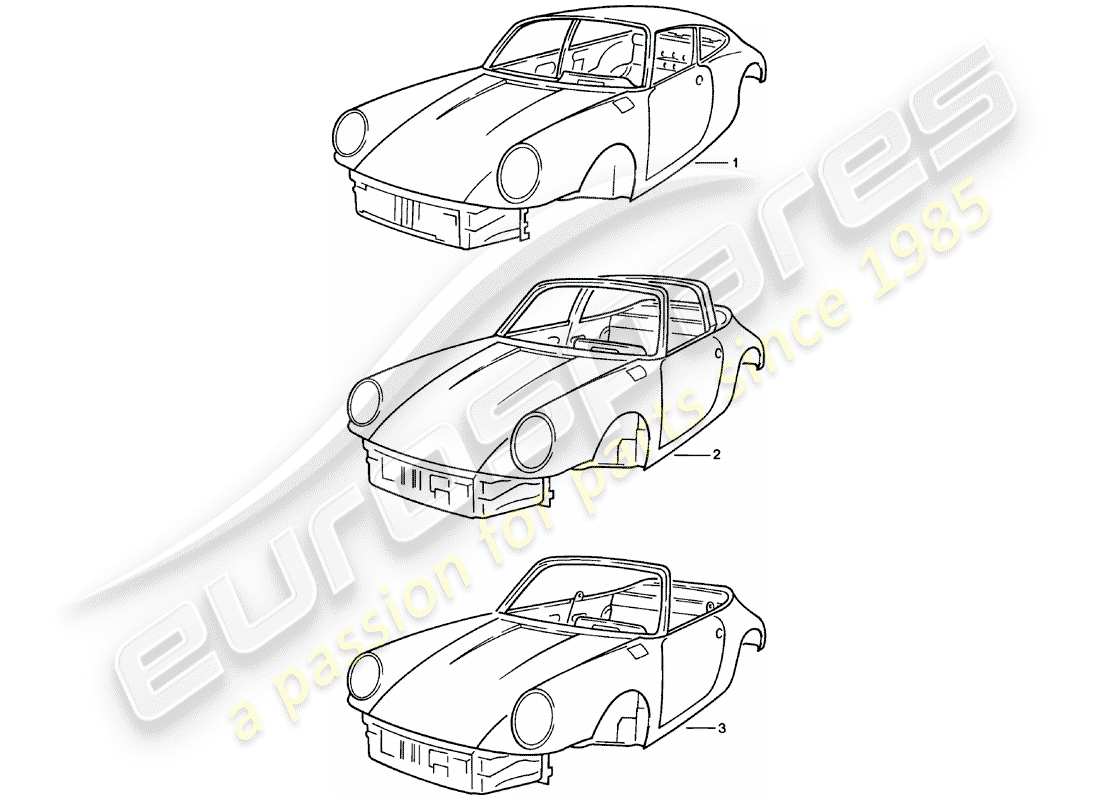 porsche 1981 (911) carrocería - imprimado - sellado - con: - protección de bajos - sólo carrocerías - sólo disponible a partir de actual diagrama de piezas