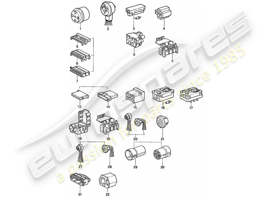 porsche 1986 (911) carcasa del conector diagrama de piezas