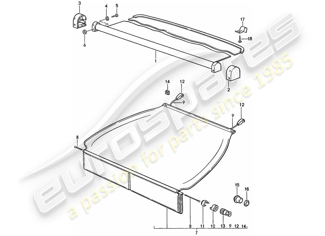 porsche 1986 (924s) cubierta del maletero diagrama de piezas