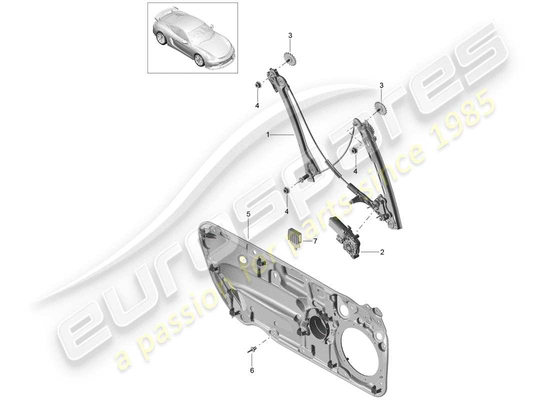porsche 2016 (981 cayman gt4) regulador de ventana diagrama de piezas