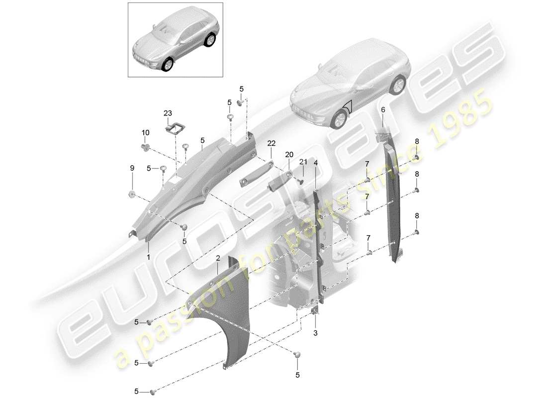 porsche 2015 (macan) diagrama de piezas del guardabarros