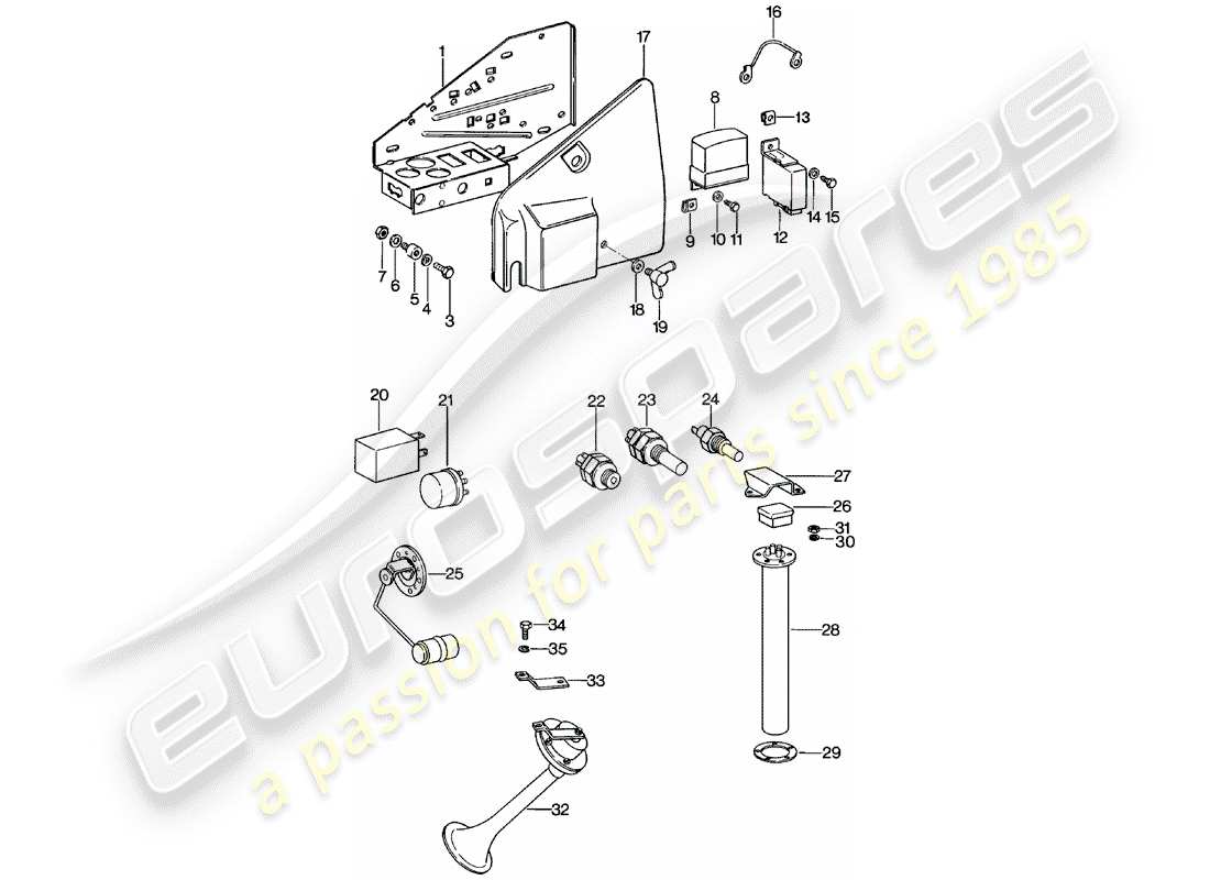 porsche 1979 (911) placa - relé - sensor - bocina de fanfarria diagrama de piezas