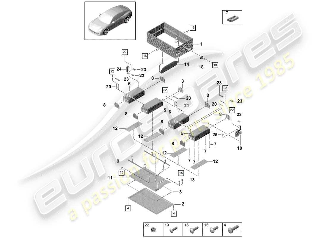 porsche 2017 (panamera 971-1) diagrama de piezas de la batería de alto voltaje