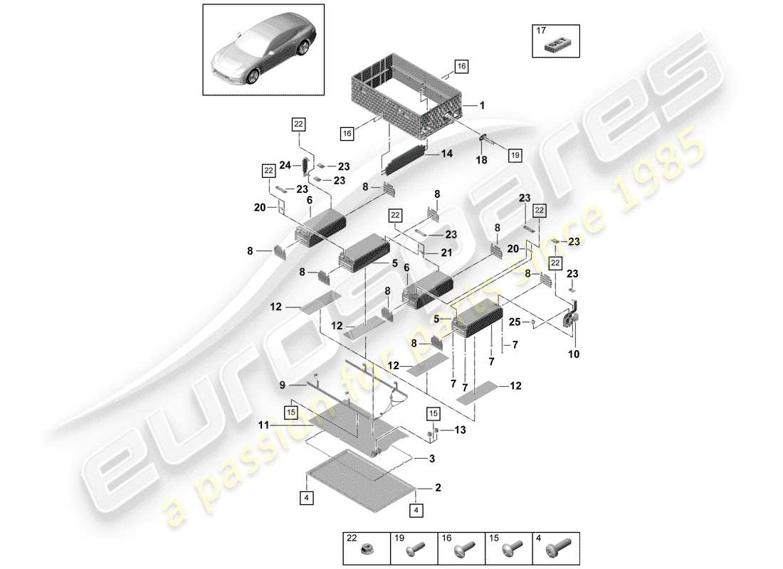 porsche panamera 971 (2017) batería de alto voltaje diagrama de piezas