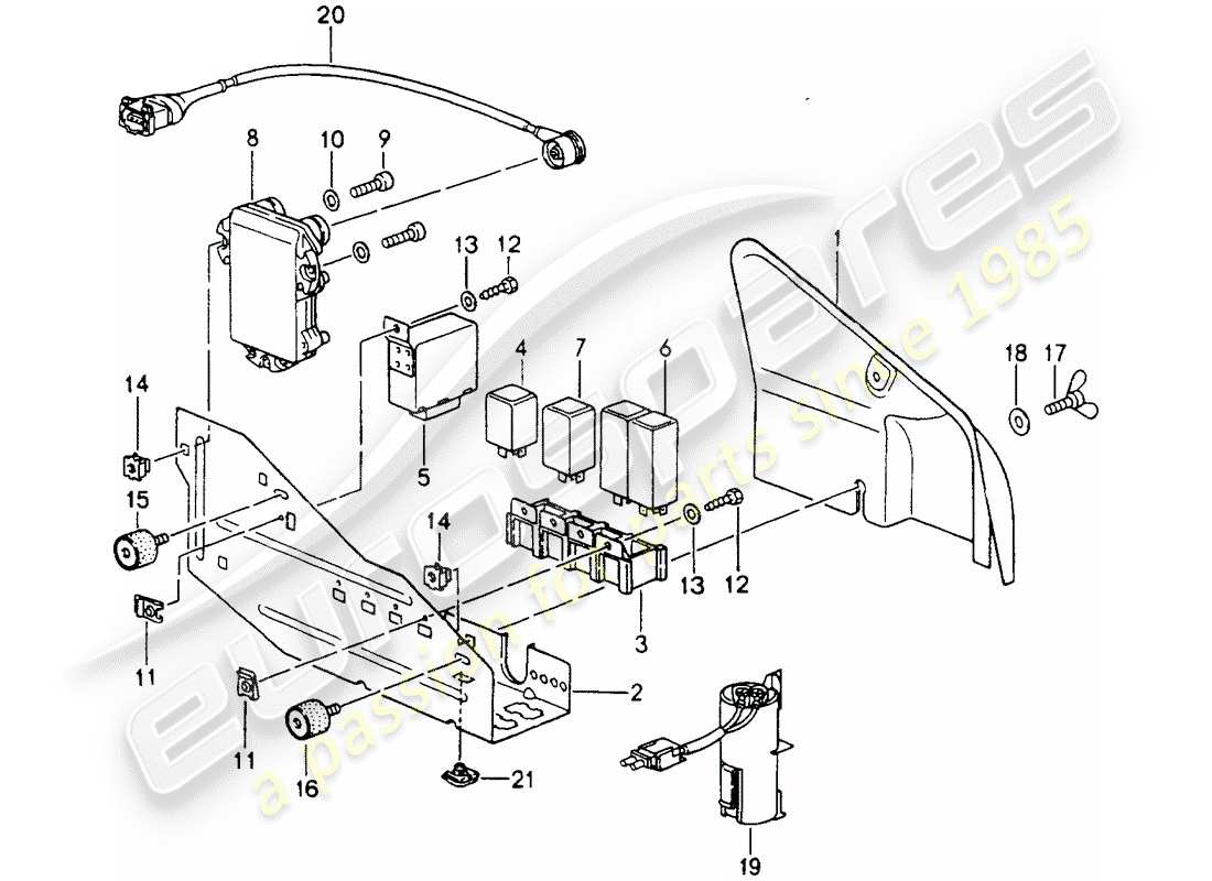 porsche 1992 (964) caja de fusibles/placa de relés - compartimiento del motor diagrama de piezas