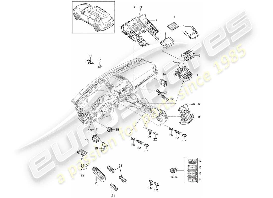porsche 2012 (cayenne e2 92a) switch diagrama de piezas