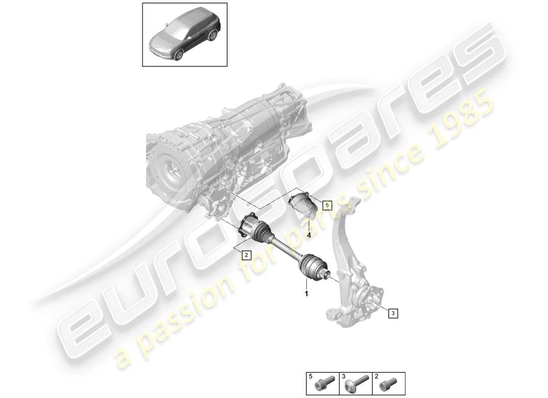 porsche 2019 (cayenne e3 9ya/9yb) diagrama de piezas del eje de transmisión