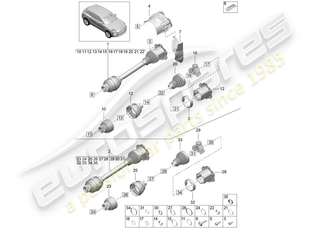 porsche 2019 (macan) diagrama de piezas del eje de transmisión