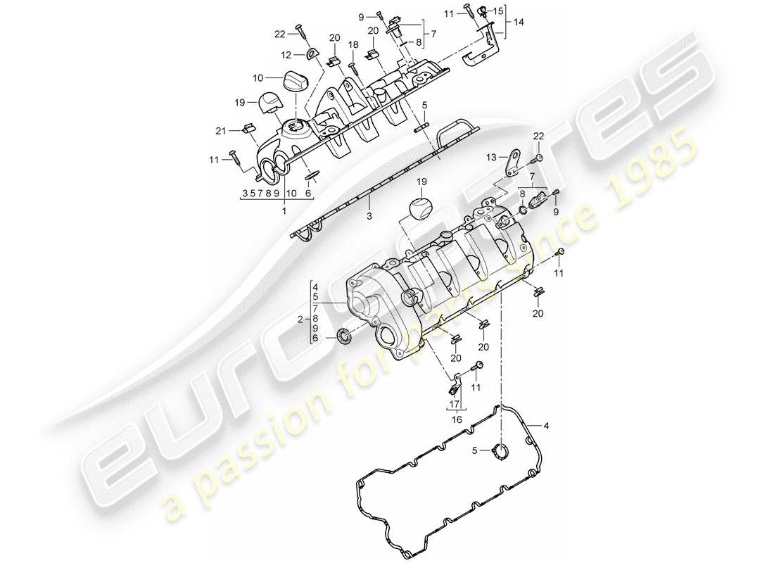 porsche 2008 (cayenne e1 9pa) diagrama de piezas de la tapa de válvula