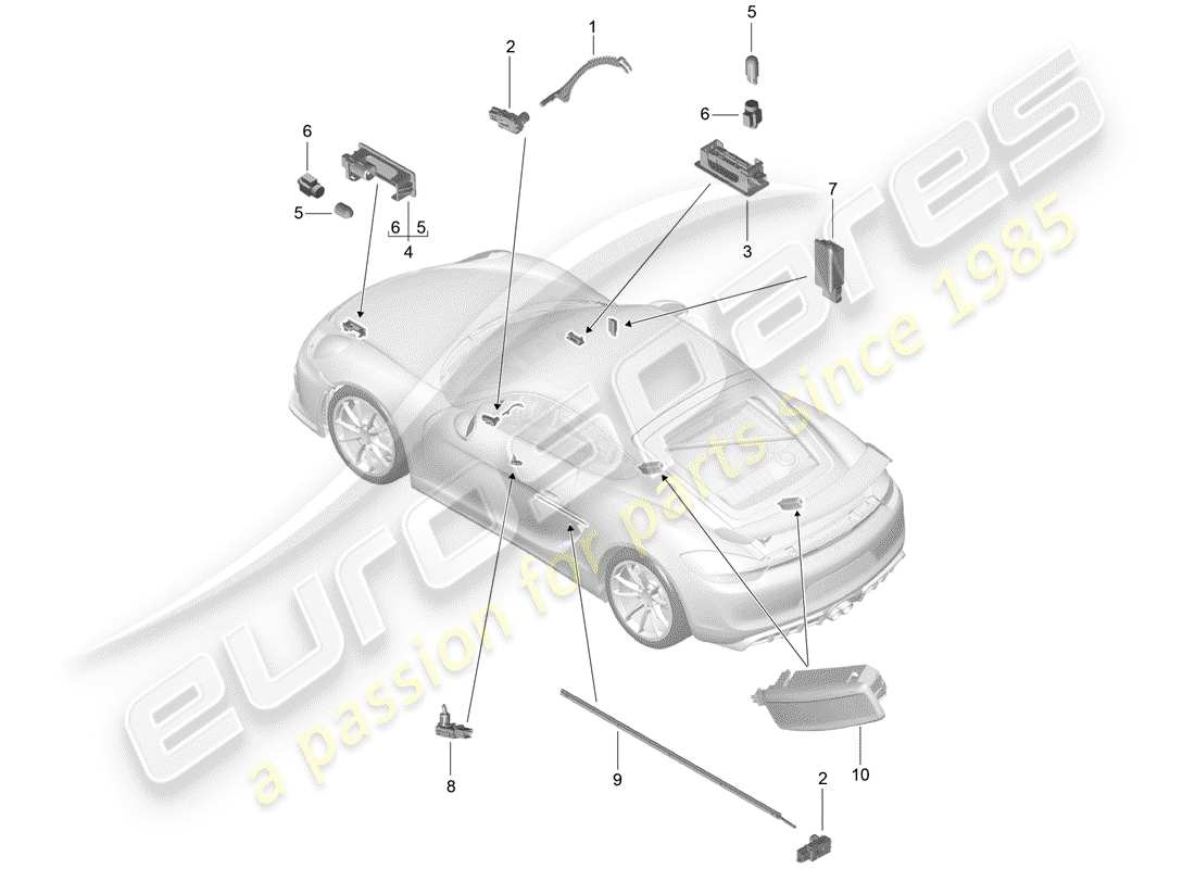 porsche 2016 (981 cayman gt4) luz interior diagrama de piezas