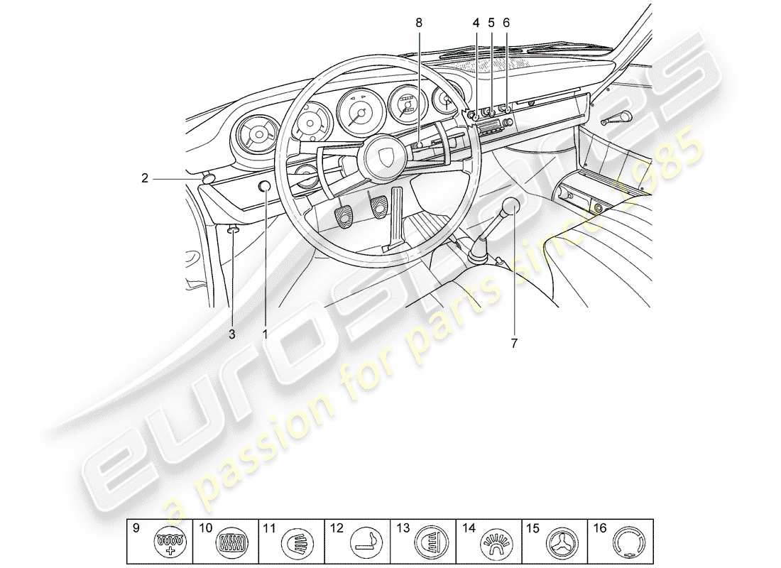 porsche 1969 (911/912) botón - interruptor diagrama de piezas