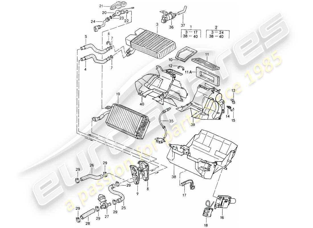 porsche 1994 (968) calentador - aire acondicionado diagrama de piezas