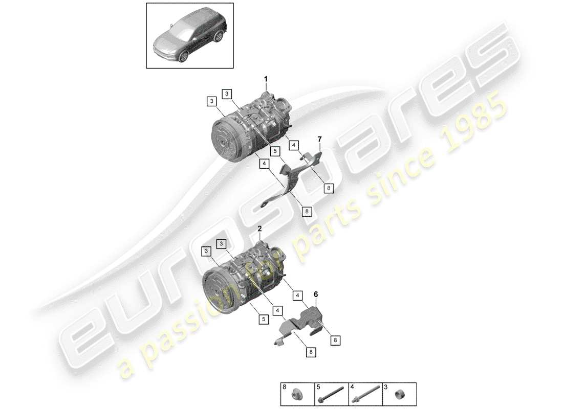 porsche 2020 (cayenne e3 9ya/9yb) diagrama de piezas del compresor