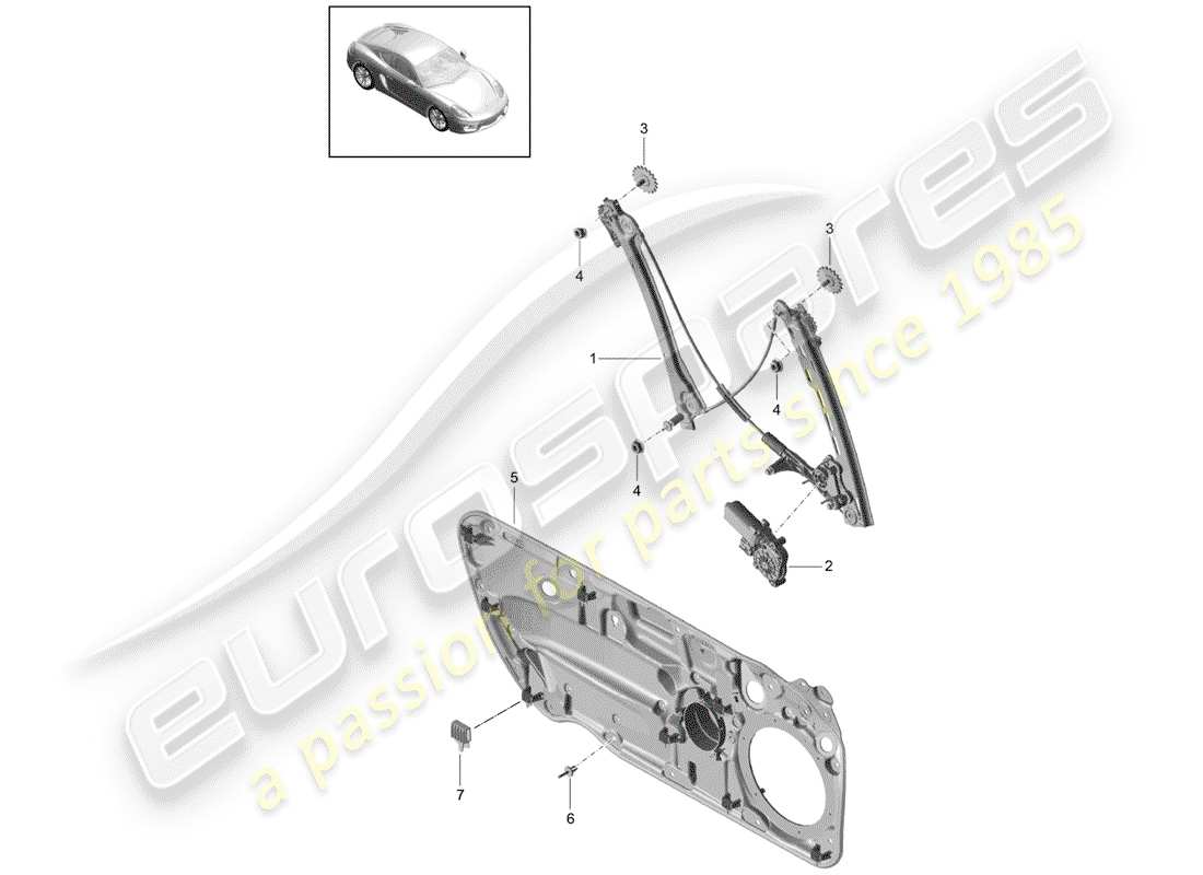porsche 2014 (981 cayman) diagrama de pieza del regulador de ventana