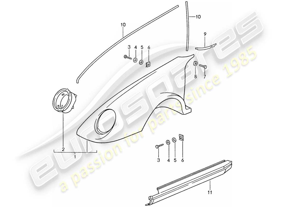 porsche 1987 (959) paneles exteriores diagrama de piezas