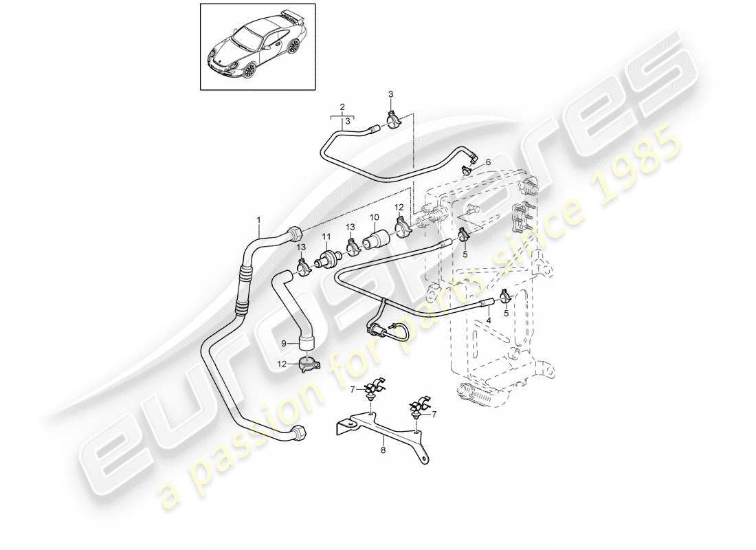 porsche 2007 (997-1 gt3) diagrama de partes de líneas