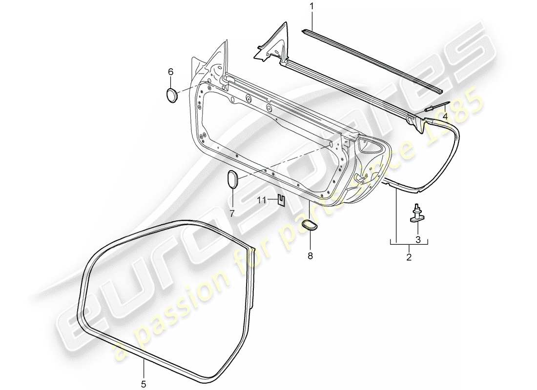 porsche 2007 (997-1 gt3) junta de la puerta diagrama de piezas