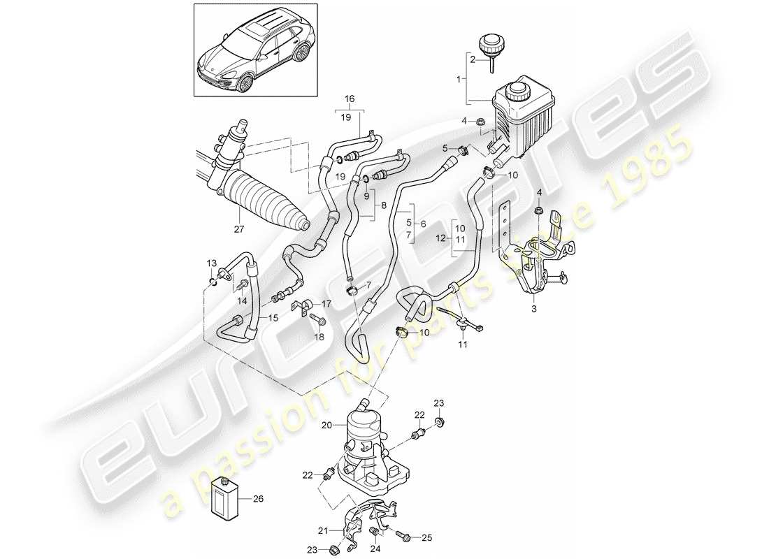porsche 2011 (cayenne e2 92a) dirección asistida diagrama de piezas