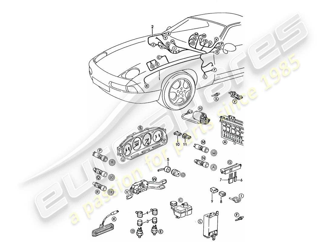 porsche 1993 (928) arnés - tablero diagrama de piezas