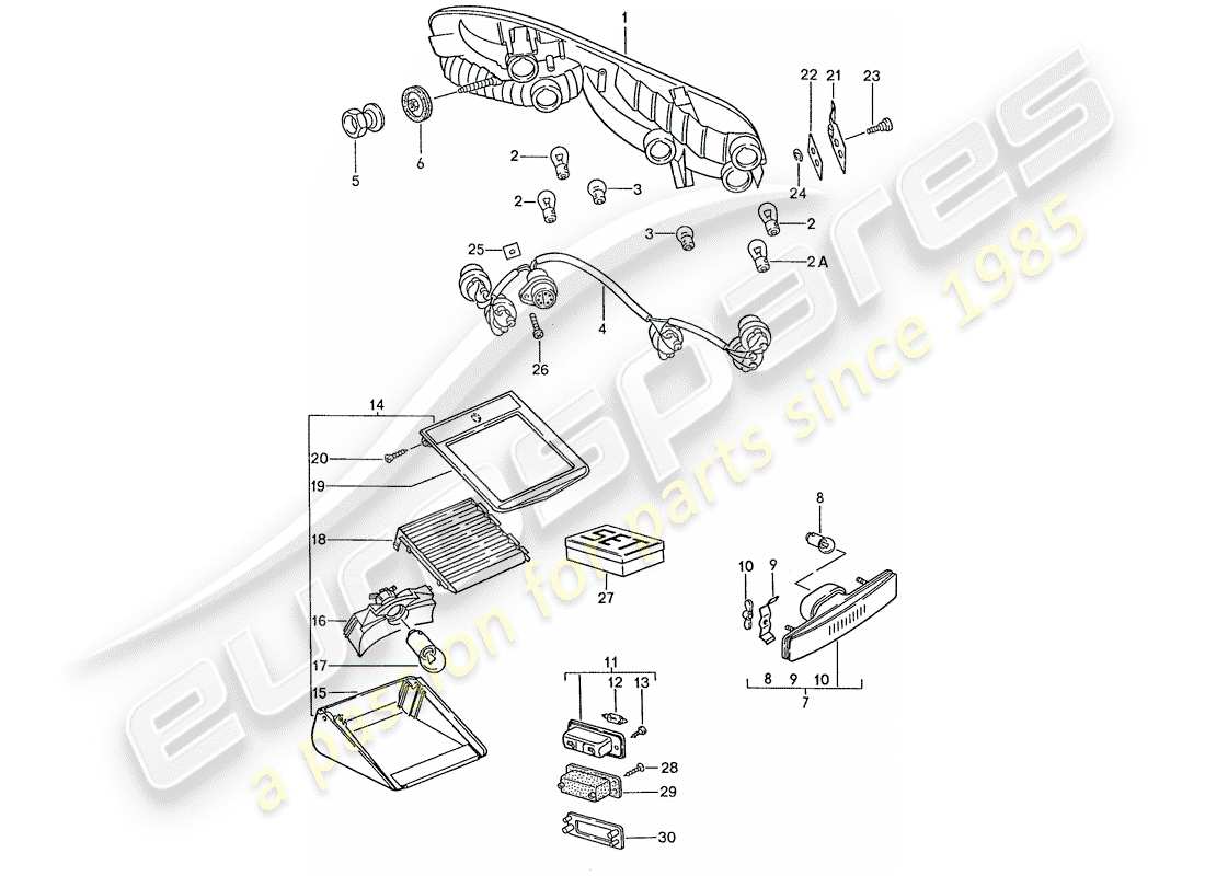 porsche 1990 (928) diagrama de piezas de la luz trasera