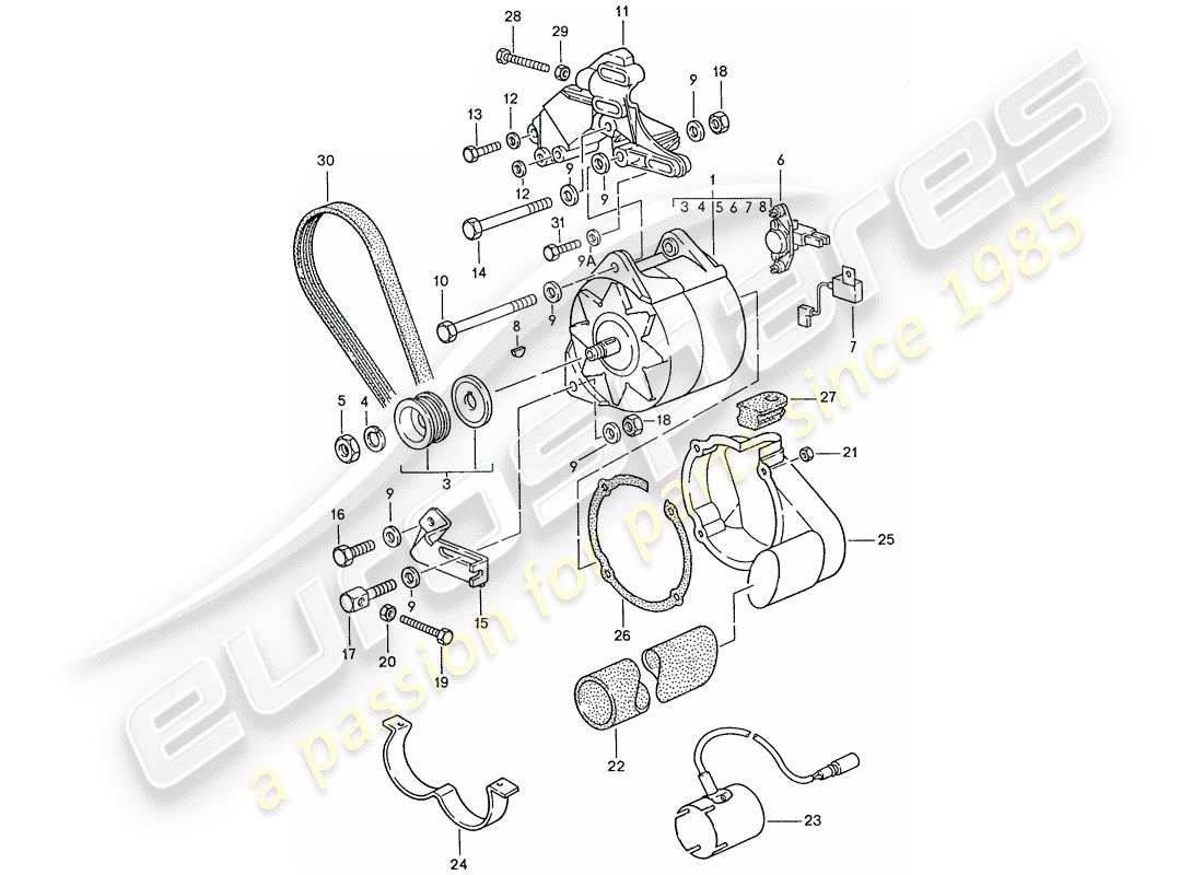 porsche 1990 (928) alternador diagrama de piezas