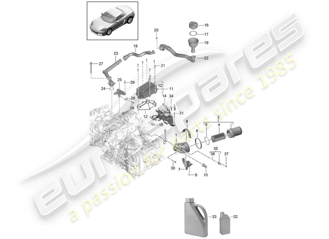 porsche 2017 (718 boxster) motor (presión de aceite./lubrica.) diagrama de piezas