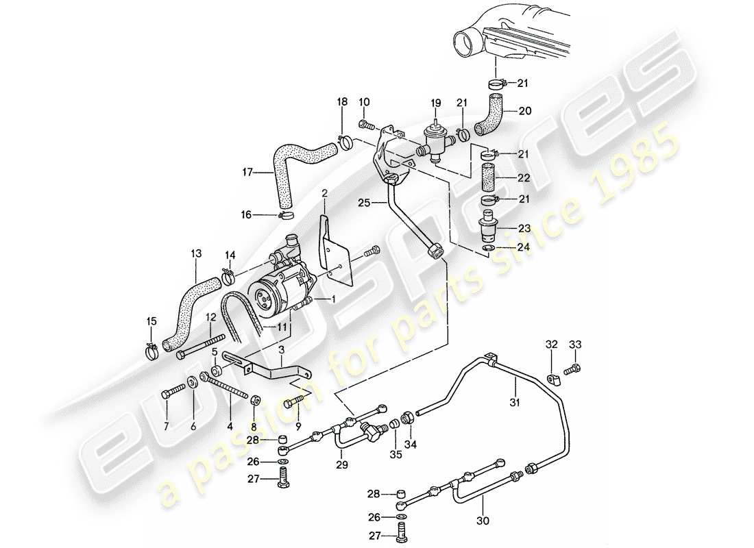 porsche 1990 (928) inyeccion de aire - para autos sin - catalizador esquema parte