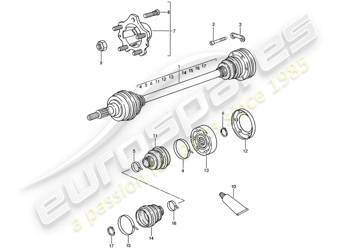 porsche 1996 (993) eje de transmisión - cubo de la rueda trasera diagrama de piezas