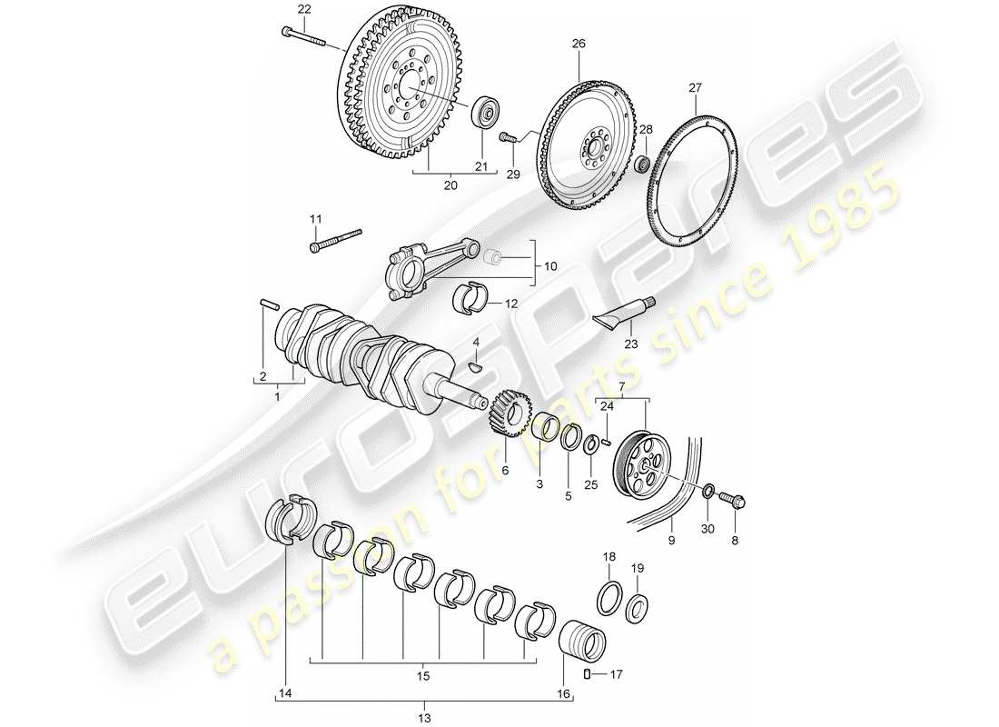 porsche 2009 (997-2 gt3) cigüeñal diagrama de piezas